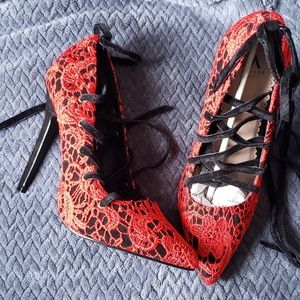 Black and red lace heels